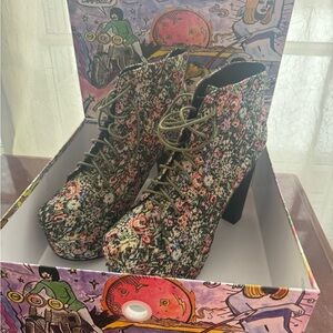 Jeffrey Campbell Multicolor Floral Lace-Up Boots